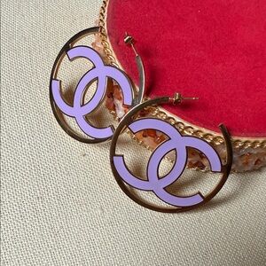 Fashion Jewelry Lavender and Gold Hoop Earrings